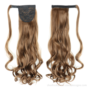 Best Selling Silky Natural Color Long Water Wave Organic Ponytail Attachment Synthetic Afro Kinky Curly Ponytail Hair Extensions